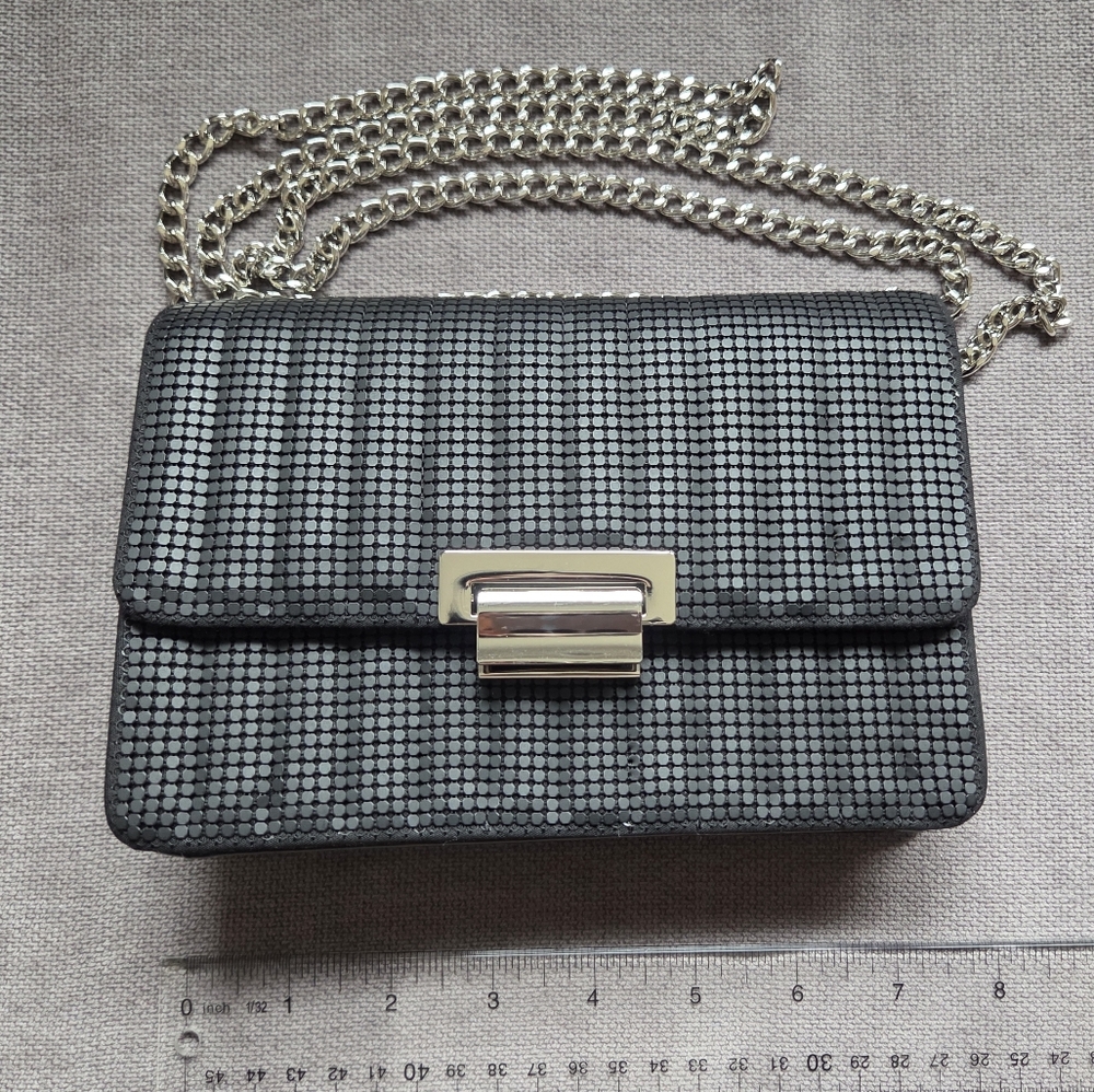 Shimmery Black Evening Bag with Silver Chain